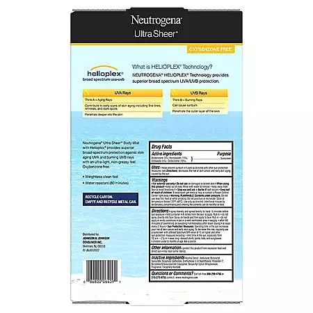商品Neutrogena|Neutrogena Ultra Sheer Body Mist Sunscreen Spray, SPF 70 (5 oz., 3 pk.),价格¥159,第2张图片详细描述