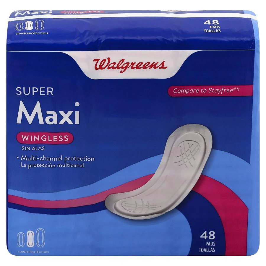 商品Walgreens|Maxi Pads, Overnight, Wingless Unscented,价格¥34,第1张图片