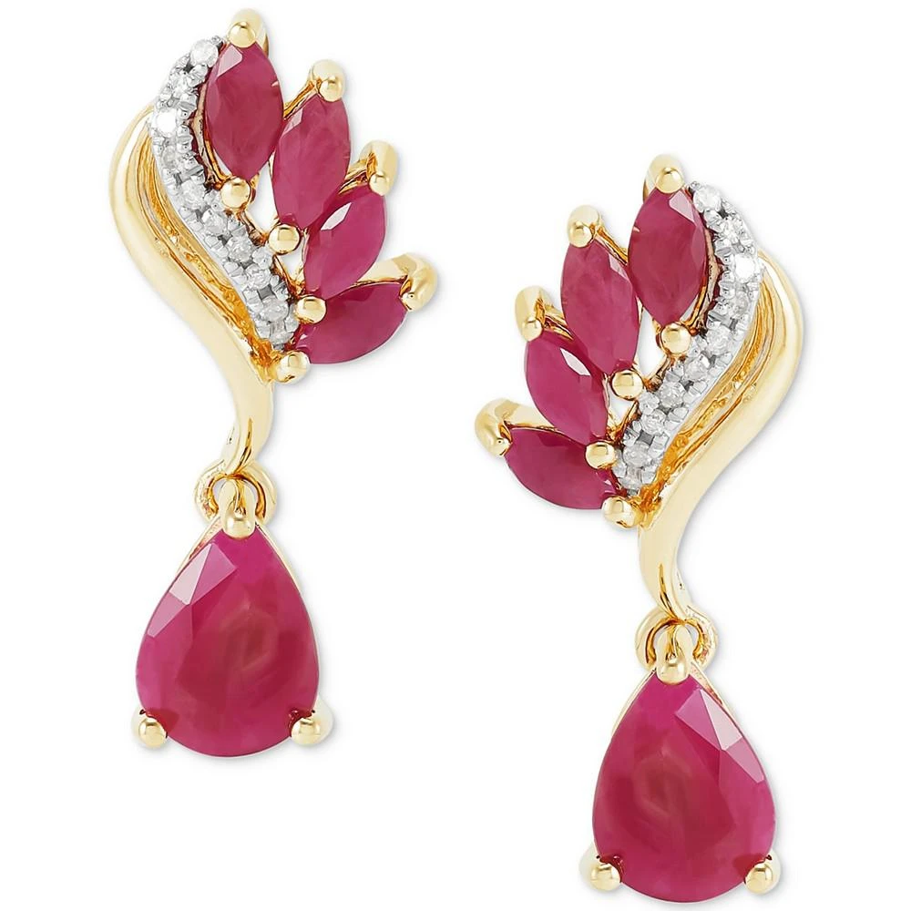 商品Macy's|Ruby (2-1/2 ct. tw.) & Diamond (1/20 ct. t.w.) Drop Earrings in 14k Gold,价格¥3646,第1张图片