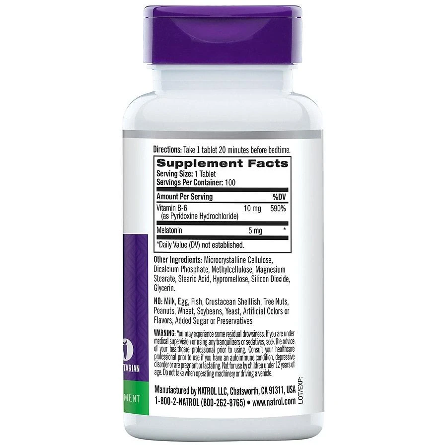 商品Natrol|褪黑素+维生素B6 5mg 100粒,价格¥97,第3张图片详细描述