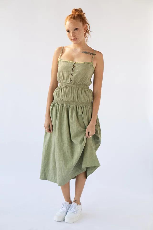 UO Ella Linen Dropped-Waist Midi Dress商品第5张图片规格展示