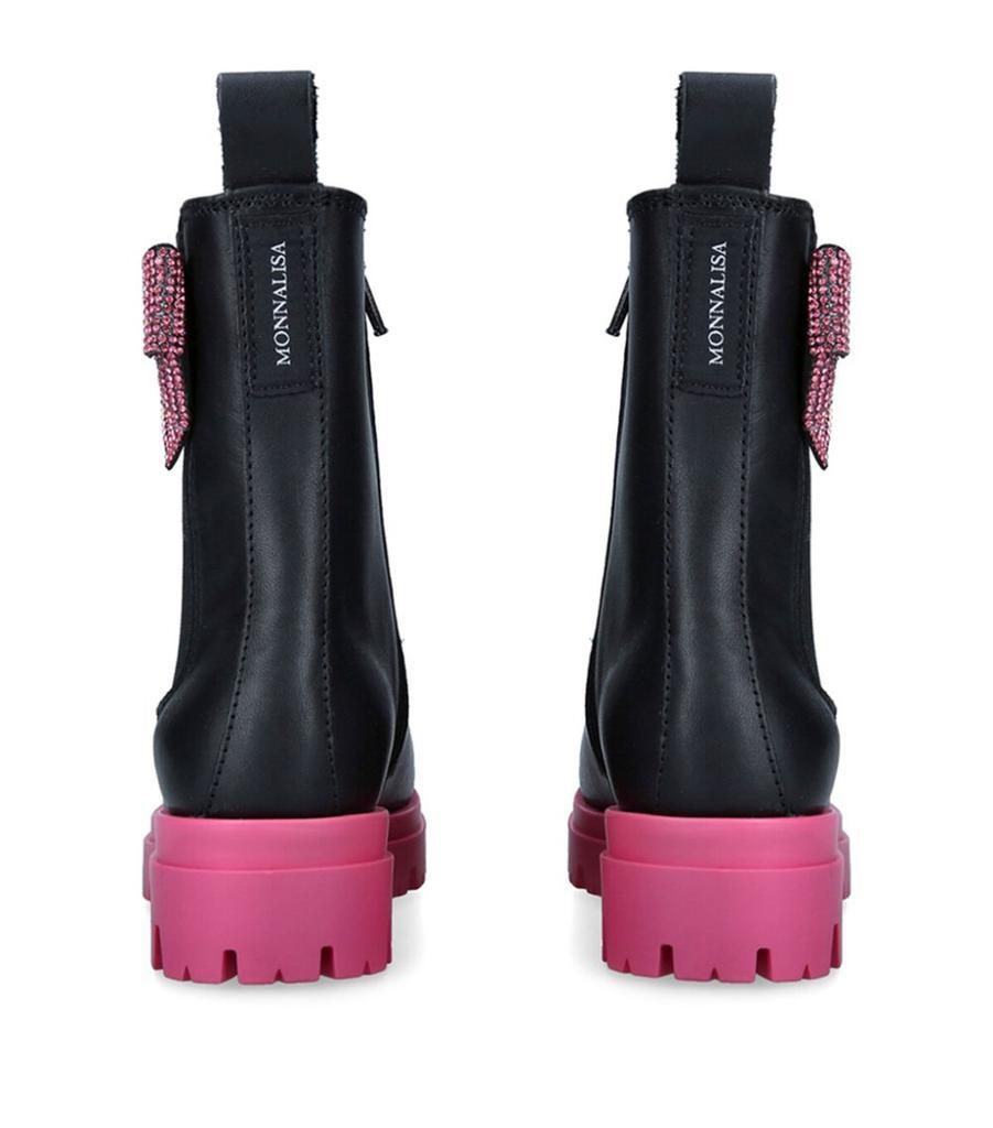 商品MONNALISA|Leather Crystal Bow Ankle Boots,价格¥2081,第4张图片详细描述