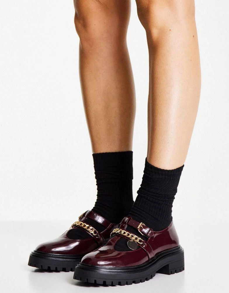 商品ASOS|ASOS DESIGN Maxy chunky mary jane flat shoes in burgundy,价格¥183,第1张图片