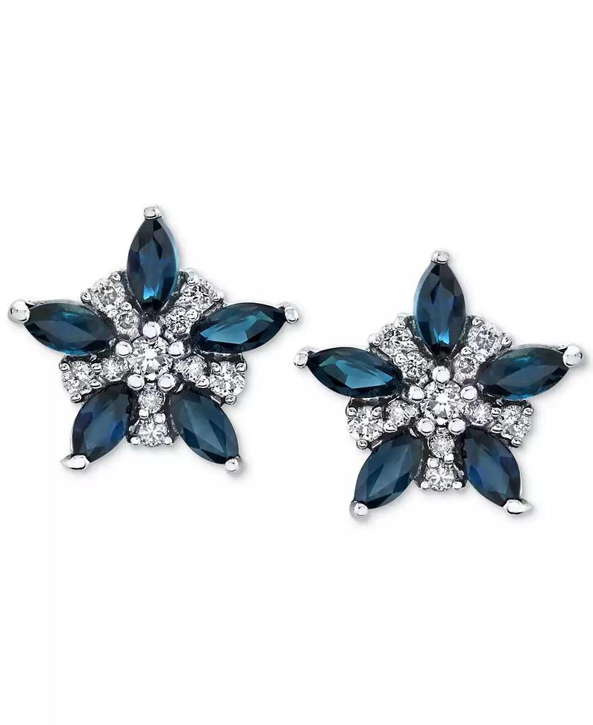 商品Macy's|Sapphire (1-1/3 ct. t.w.) & Diamond (1/5 ct. t.w.) Flower Stud Earrings in 14k White Gold,价格¥2810,第2张图片详细描述