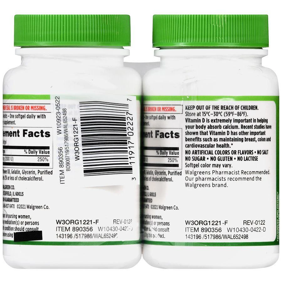 商品Walgreens|Vitamin D3 50 mcg Softgels (440 days),价格¥291,第4张图片详细描述