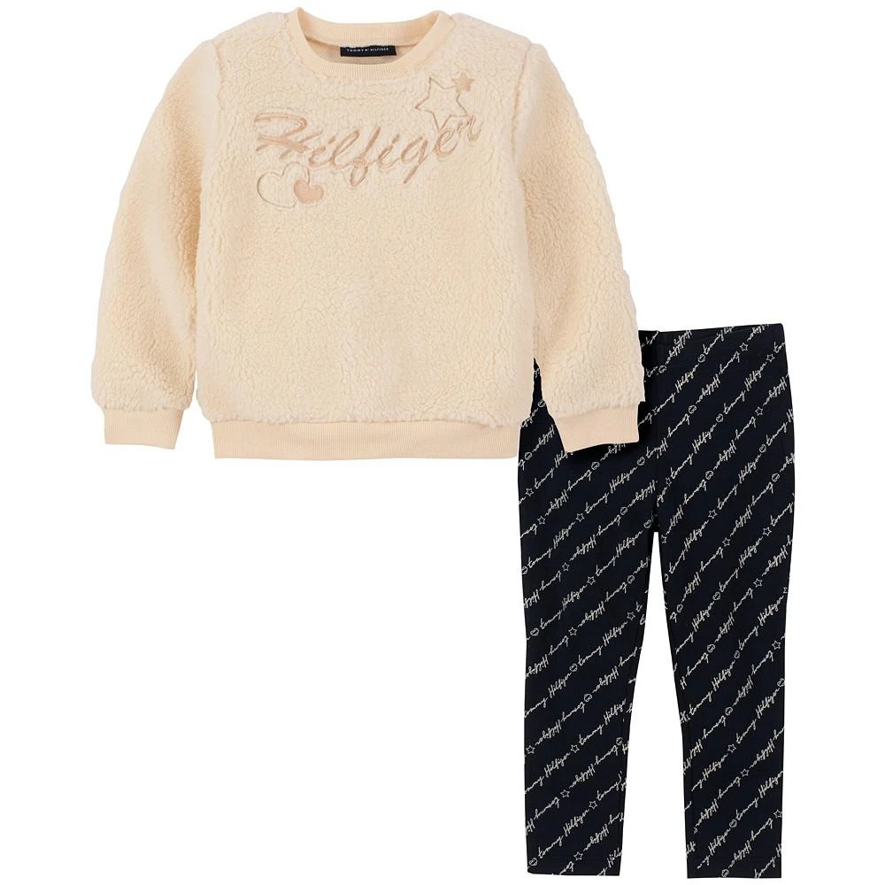 商品Tommy Hilfiger|Little Girls Sherpa Logo Crew-Neck Tunic and Logo-Print Leggings, 2 Piece Set,价格¥158,第1张图片