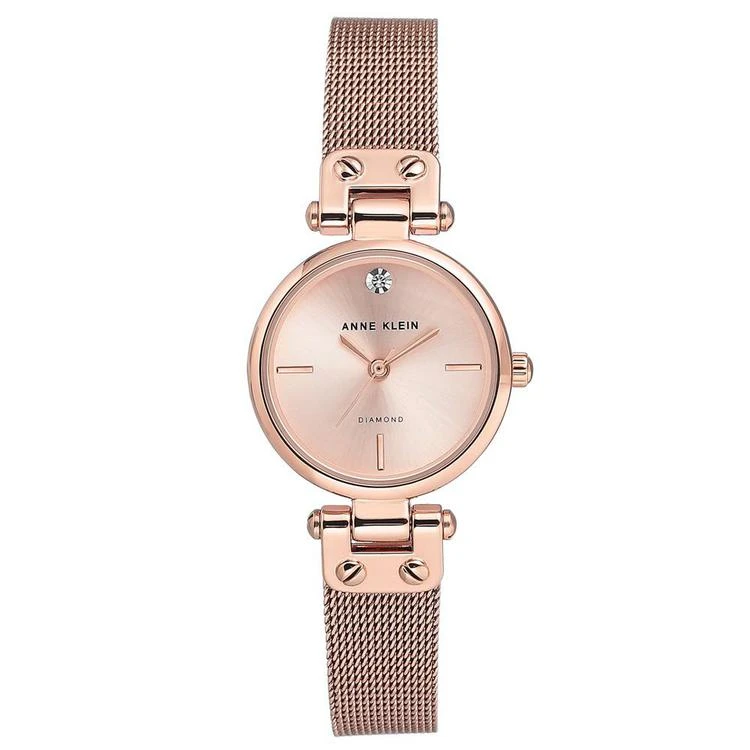 商品Anne Klein|Women's Diamond-Accent Rose Gold-Tone Stainless Steel Mesh Bracelet Watch 26mm,价格¥630,第1张图片
