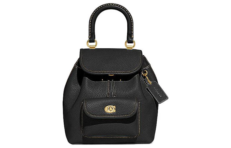 商品[国内直发] Coach|蔻驰 23 拉绳搭扣开合 牛皮革 背包双肩包 中号 女款 黑色,价格¥2602,第1张图片
