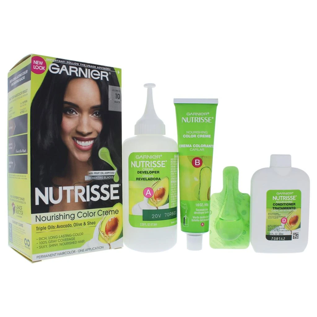 商品Garnier|Nutrisse Nourishing Color Creme #10 Black by Garnier for Unisex - 1 Application Hair Color,价格¥124,第1张图片