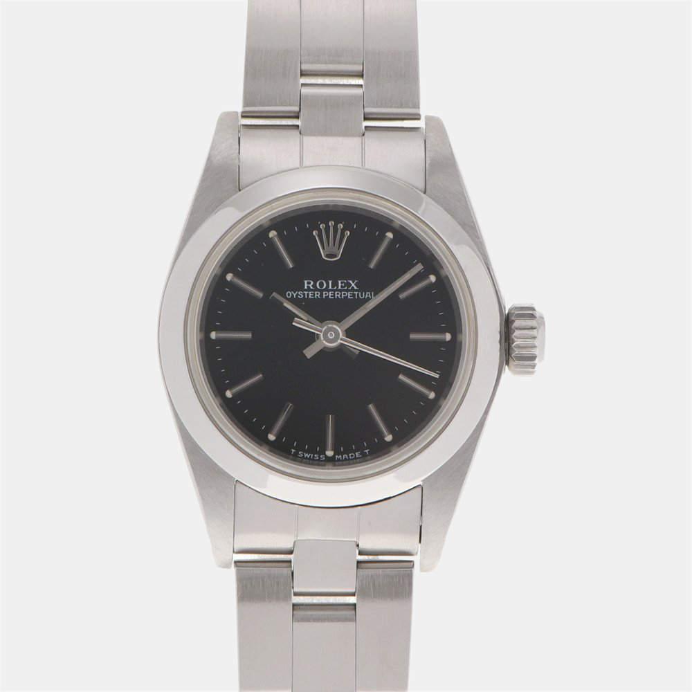 商品[二手商品] Rolex|Rolex Black Stainless Steel Oyster Perpetual 67180 Automatic Women's Wristwatch 24 mm,价格¥20030,第1张图片