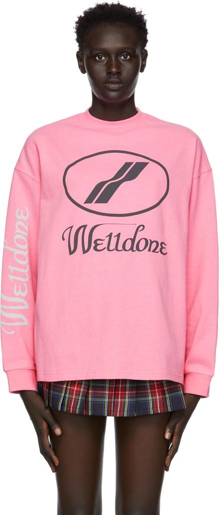 Pink Logo Print Long Sleeve T-Shirt商品第1张图片规格展示