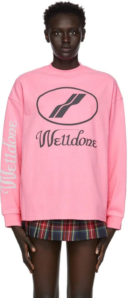 商品We11done|Pink Logo Print Long Sleeve T-Shirt,价格¥1085,第1张图片