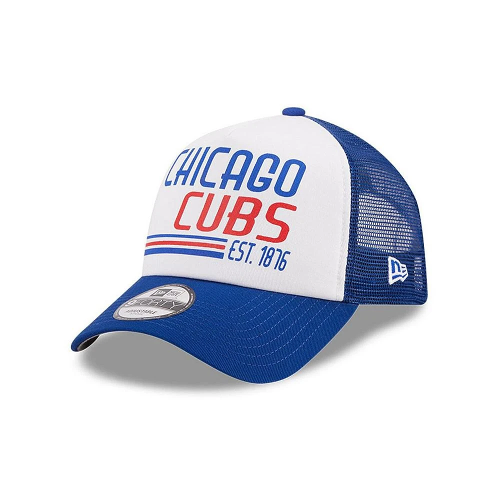 商品New Era|Men's White, Royal Chicago Cubs Stacked A-Frame Trucker 9FORTY Adjustable Hat,价格¥224,第1张图片