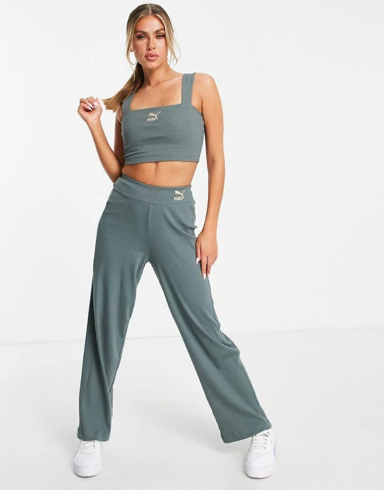 商品Puma|Puma square neck ribbed bralette in deep green,价格¥102,第3张图片详细描述