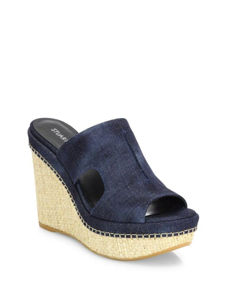 商品Stuart Weitzman|Ponte Denim Woven Wedge Sandals,价格¥1304,第1张图片