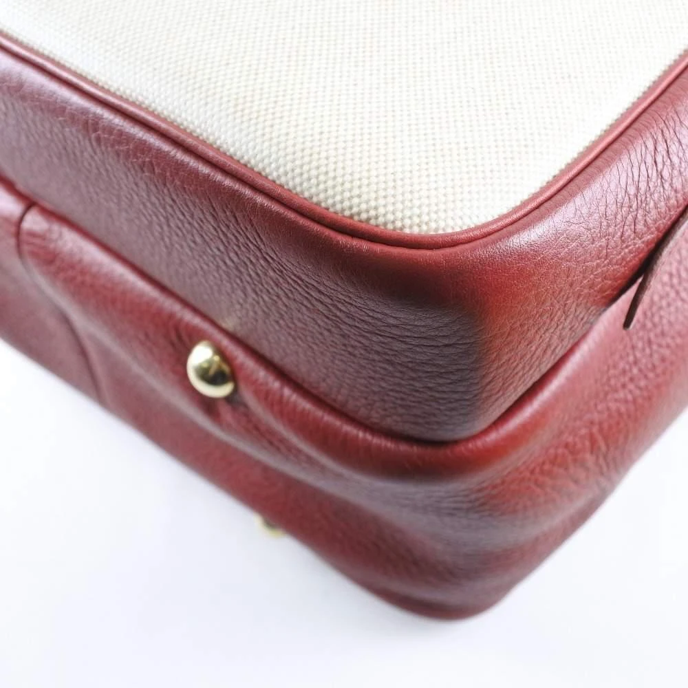 Hermes Victoria Women's Toile H,Taurillon Clemence Leather Shoulder Bag Natural,Red Color 商品