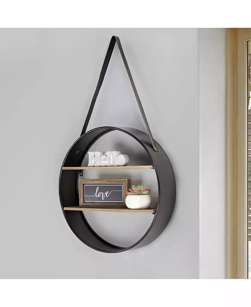 商品Crystal Art Gallery|American Art Decor and Wood Round Hanging Wall Shelf with Strap,价格¥606,第4张图片详细描述