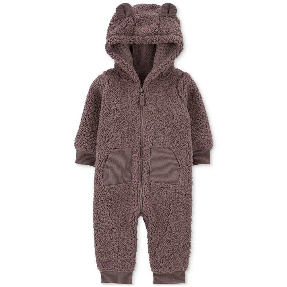 商品Carter's|Baby Boys Hooded Sherpa Fleece Zip-Up Jumpsuit,价格¥105,第1张图片