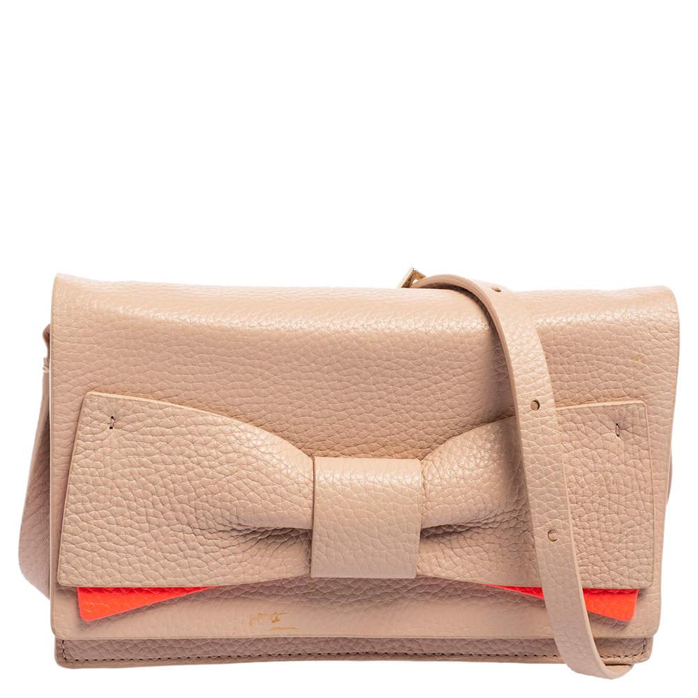 Kate Spade Light Pink Leather Bow Flap Shoulder Bag商品第1张图片规格展示