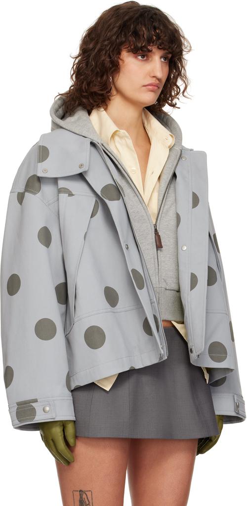 Shop Gray Polka-Dot Print Oversized Jacket on Sale at