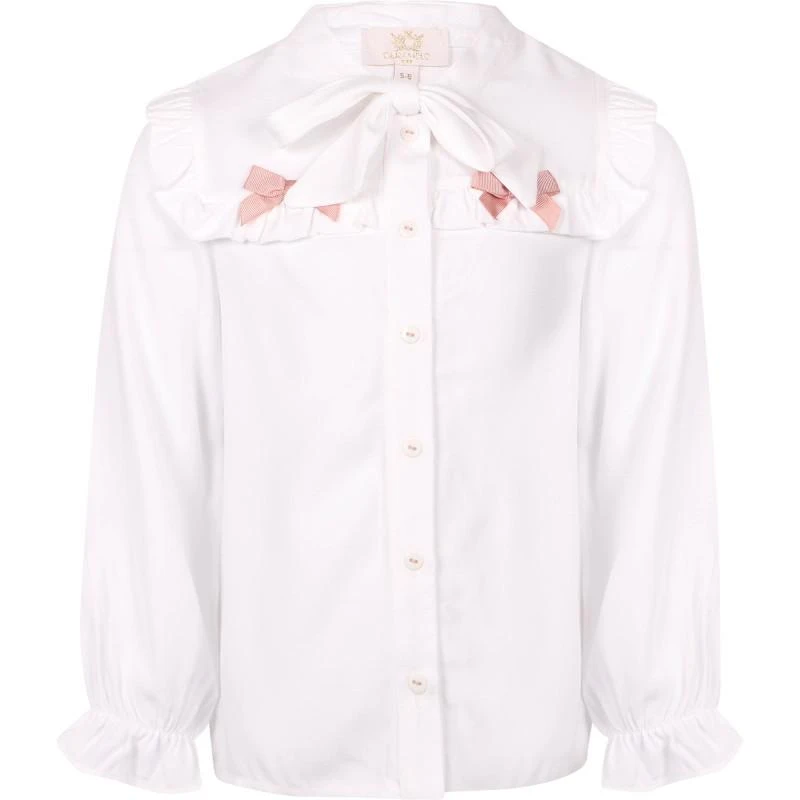 商品Caramelo Kids|Checkered pleated skirt blouse and hair band set in white grey and pink,价格¥684,第2张图片详细描述