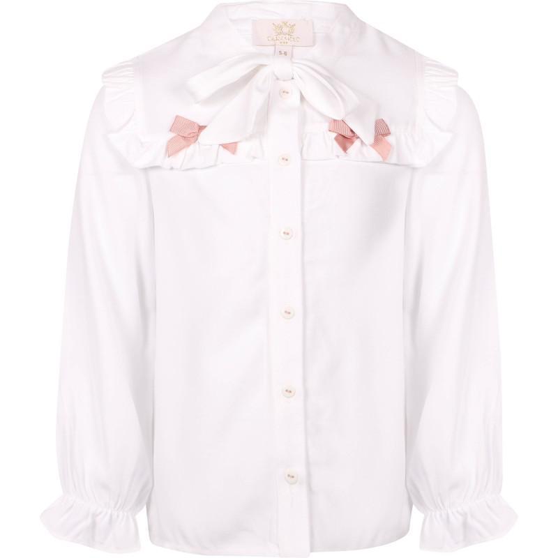商品Caramelo Kids|Checkered pleated skirt blouse and hair band set in white grey and pink,价格¥685,第4张图片详细描述