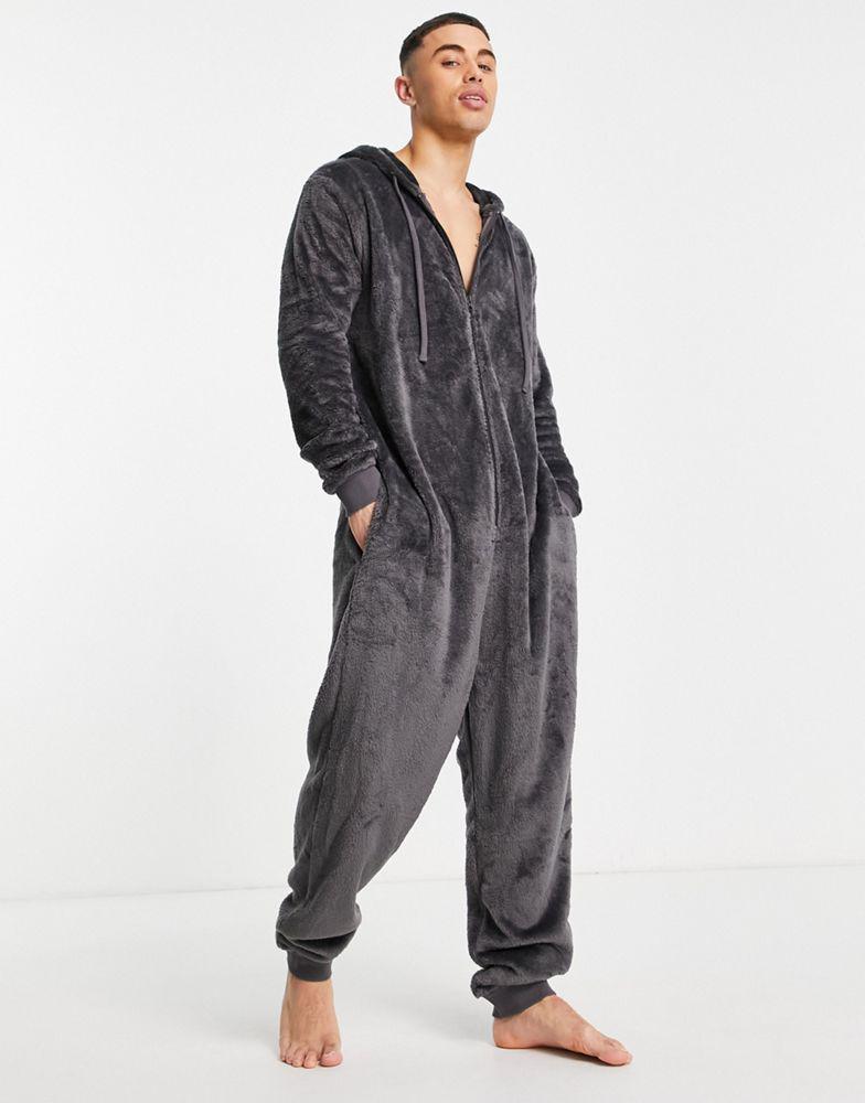 商品ASOS|ASOS DESIGN lounge onesie in charcoal fleece,价格¥213,第5张图片详细描述