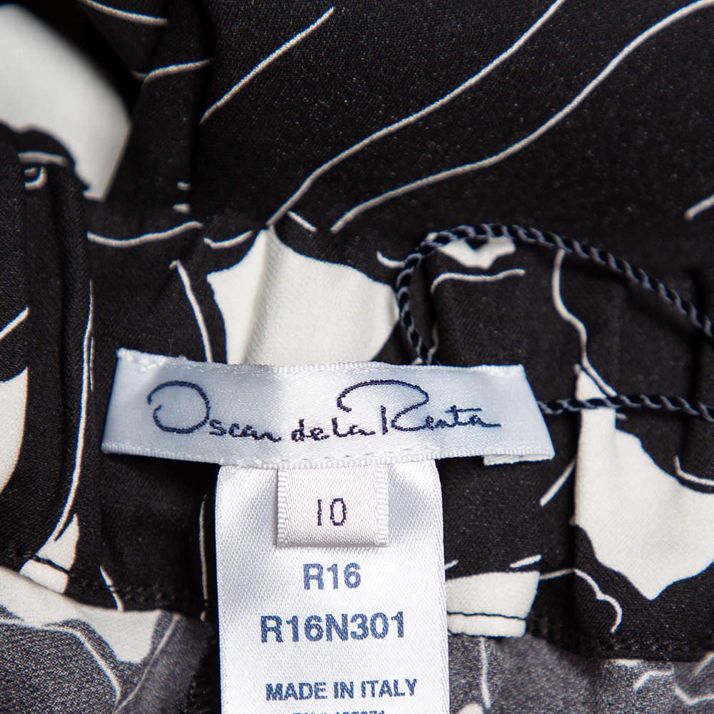 Oscar de la Renta Monochrome Floral Printed Silk Tapered Leg Pants M商品第5张图片规格展示