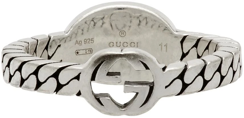 商品Gucci|Silver & Black Small Interlocking G Ring,价格¥2268,第1张图片