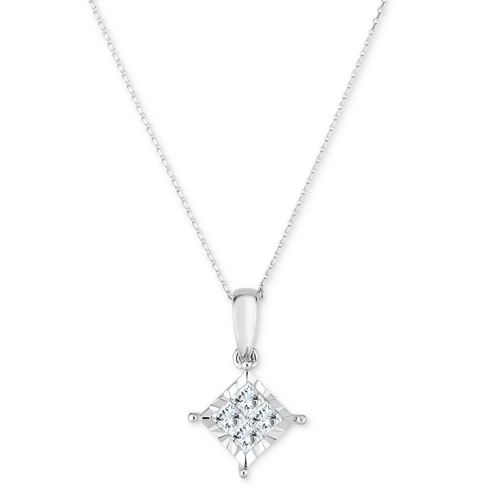 Princess Quad 18" Pendant Necklace (3/4 ct. t.w.) in 14k White Gold商品第4张图片规格展示