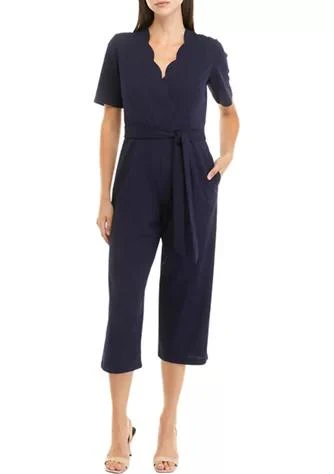 商品Sandra Darren|Darren Womens Short Sleeve Scallop Trim Cropped Jumpsuit,价格¥171,第1张图片