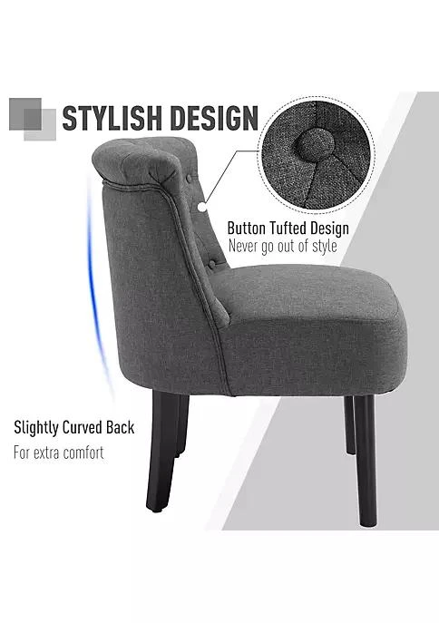 商品HOMCOM|Modern Accent Leisure Chair With Mid Back Button Tufted Upholstered Fabric And Wooden Legs For Living Room And Bedroom Grey,价格¥1198,第3张图片详细描述