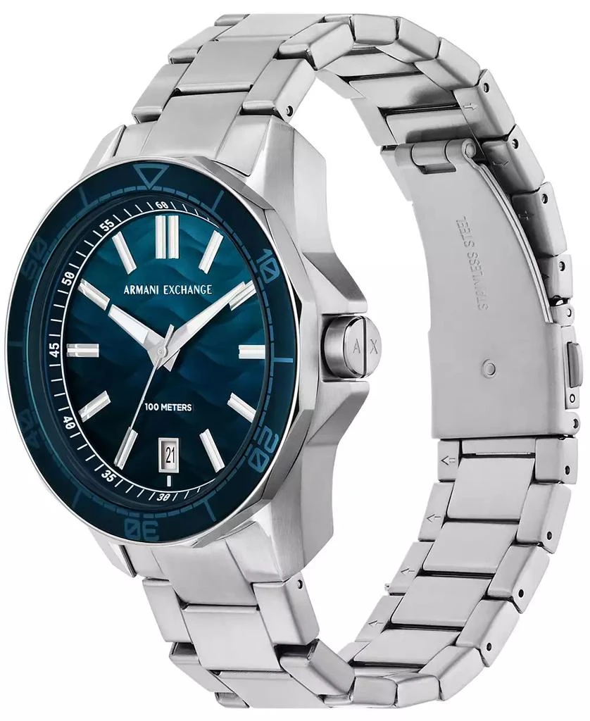 商品Armani Exchange|Men's Quartz Three Hand Date Silver-Tone Stainless Steel Watch 44mm,价格¥1083,第4张图片详细描述