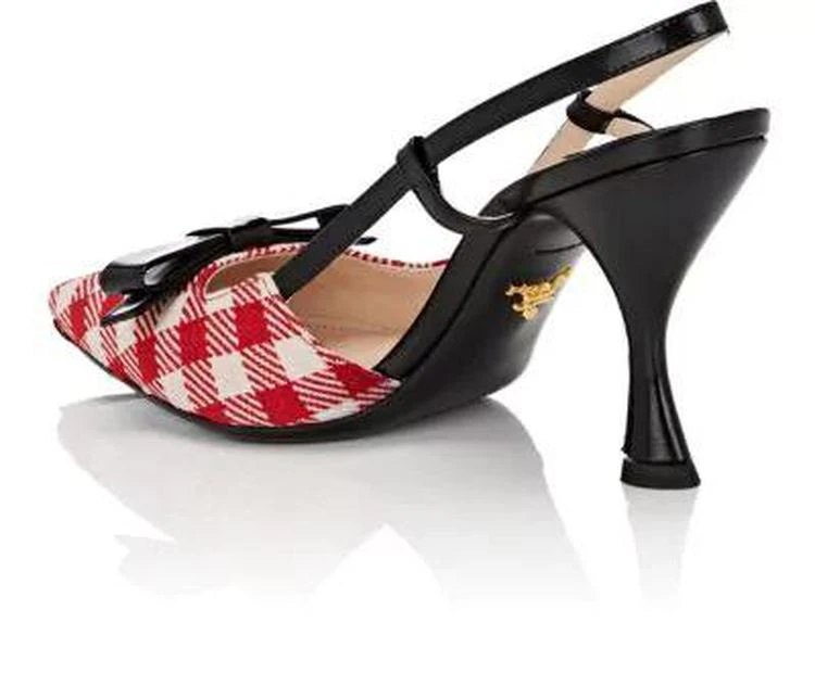 商品Prada|Gingham Jacquard & Leather Slingback Pumps,价格¥3863,第3张图片详细描述