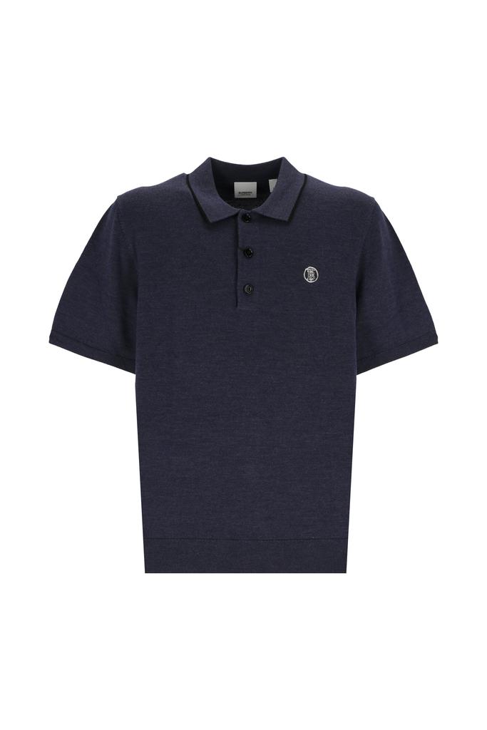 Monogram motif wool-silk-cashmere polo shirt featuring blue商品第1张图片规格展示
