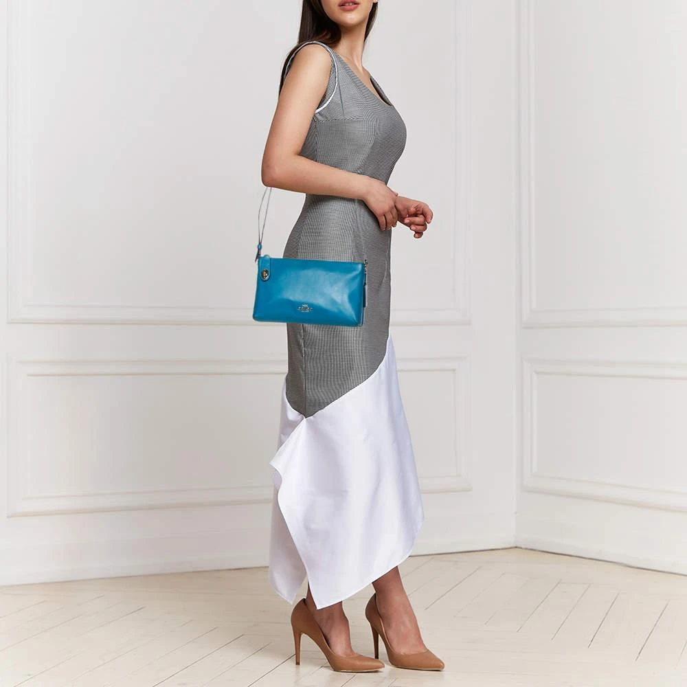 商品[二手商品] Coach|Coach Teal Blue Leather Crosby Double Zip Crossbody Bag,价格¥1548,第2张图片详细描述