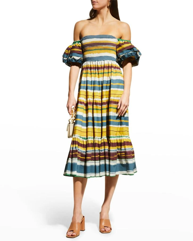 商品Autumn Adeigbo|Marise Striped Off-The-Shoulder Tiered Midi Dress,价格¥3433,第1张图片