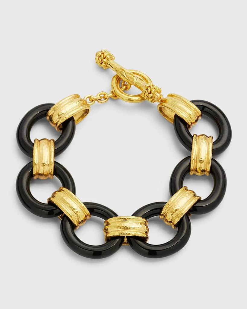 商品Elizabeth Locke|19K Large Black Jade and Gold Connector Bracelet,价格¥76196,第1张图片