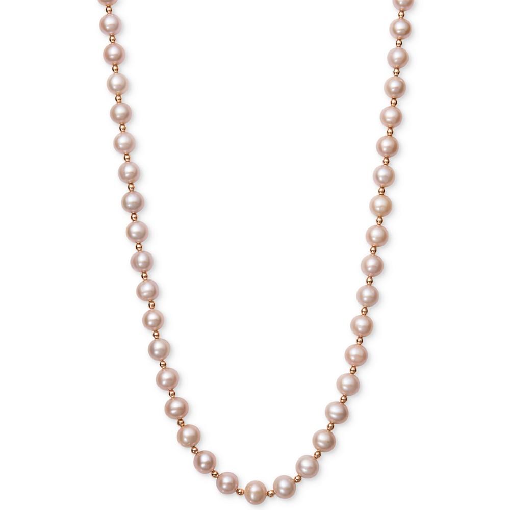Pink Cultured Freshwater Pearl (7-1/2mm) and Gold Bead Collar Necklace in 14k Rose Gold商品第1张图片规格展示