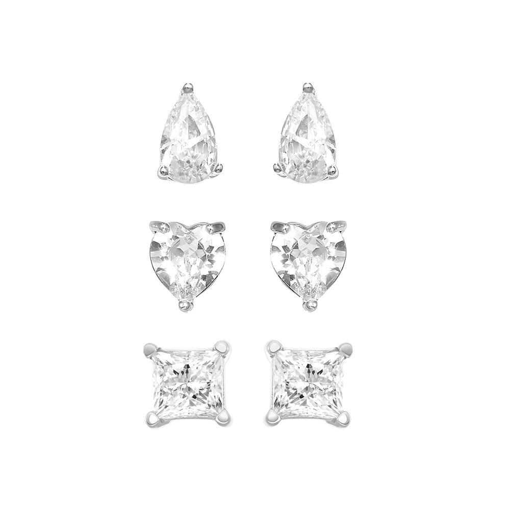 商品Essentials|3pc Set Cubic Zirconia Stud Earrings Silver Plated,价格¥168,第1张图片