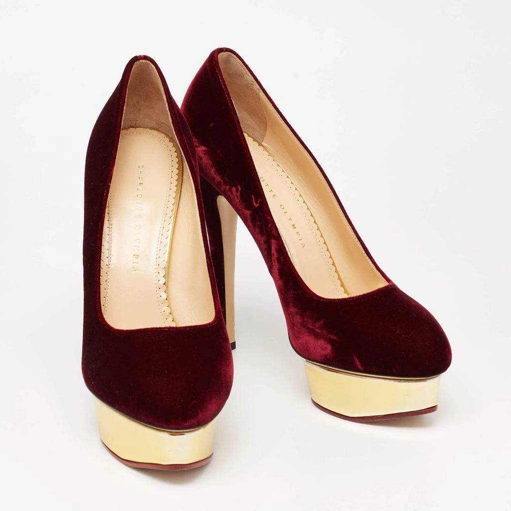商品Charlotte Olympia|Charlotte Olympia Burgundy Velvet Dolly Platform Pumps Size 41,价格¥2119,第4张图片详细描述