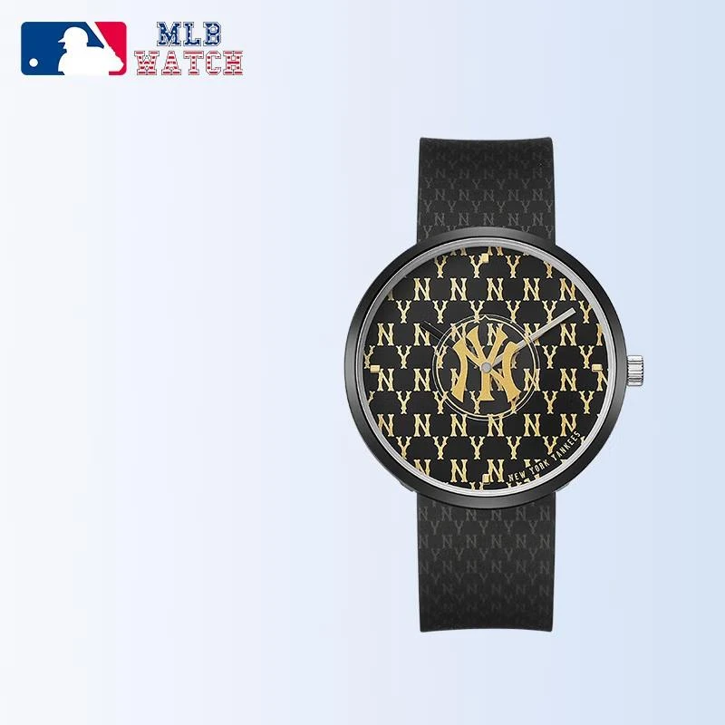 商品[国内直发] MLB|潮流时尚中性欧美硅胶带防水石英老表MLB-NY6007 黑老花满标,价格¥276,第1张图片