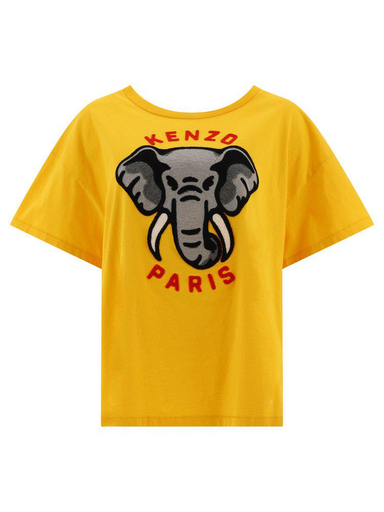 Kenzo Elephant-Embroidered Crewneck T-Shirt商品第1张图片规格展示