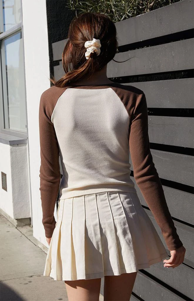 Brown & White Bella Long Sleeve Colorblock Top 商品