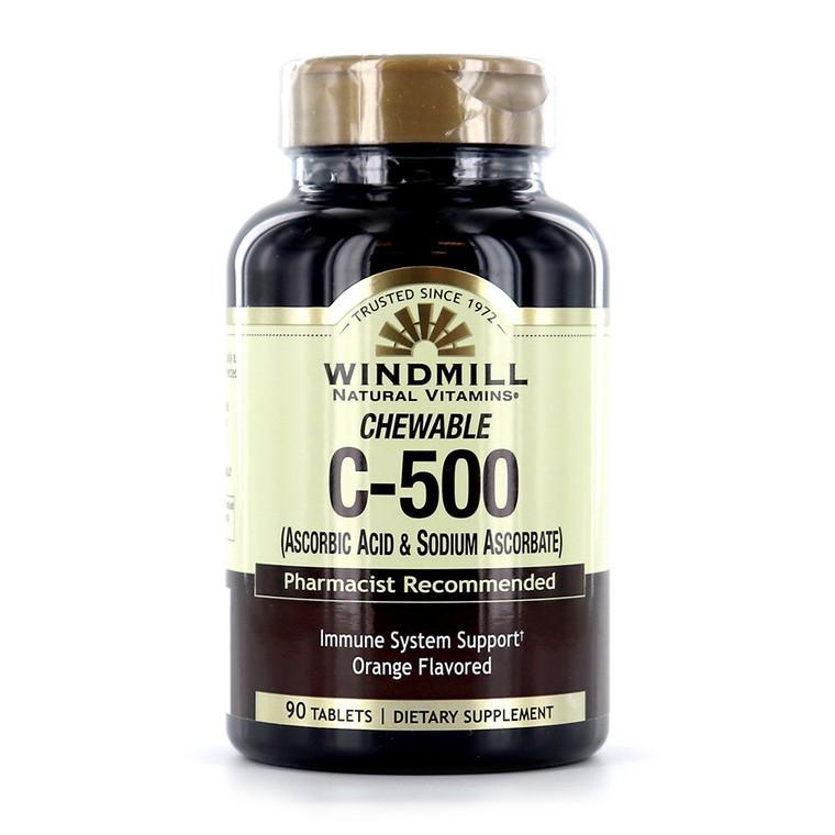 商品Windmill Vitamins|Windmill Natural Vitamins Chewable C-500 mg Orange Flavored Tablets, 90 Ea,价格¥78,第1张图片