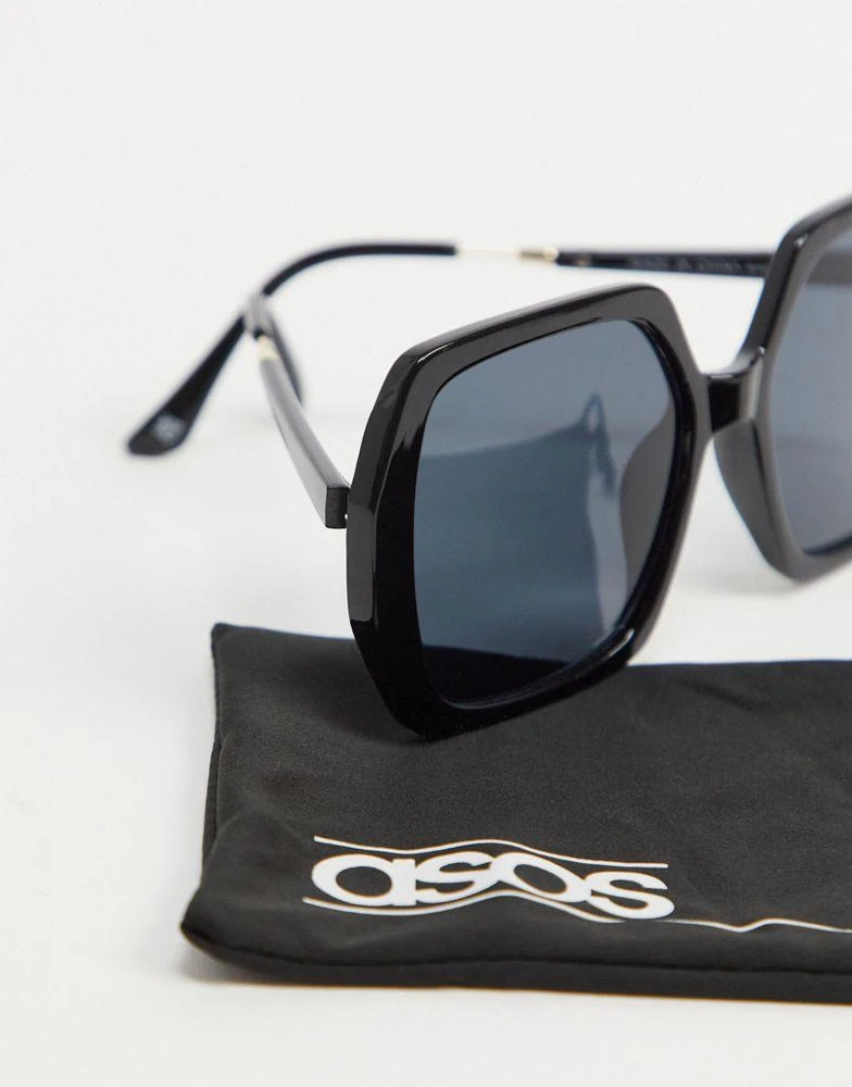 商品ASOS|ASOS DESIGN oversized 70s sunglasses in shiny black,价格¥98,第4张图片详细描述