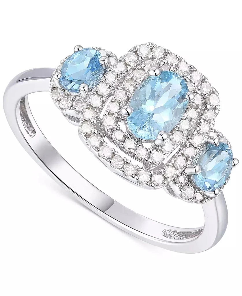 商品Macy's|Santa Maria Aquamarine (7/8 ct. t.w.) & Diamond (1/3 ct. t.w.) Three Stone Halo Ring in 14k White Gold,价格¥5235,第1张图片