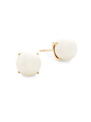 9MM White Semi-Round Freshwater Pearl & 14K Yellow Gold Stud Earrings商品第1张图片规格展示