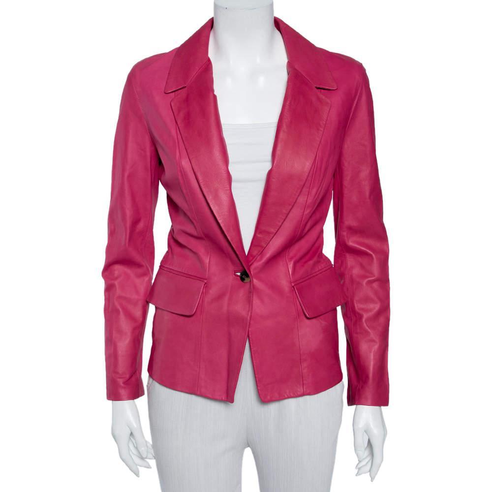 商品[二手商品] Yves Saint Laurent|Yves Saint Laurent Pink Leather Button Front Blazer S,价格¥2803,第1张图片