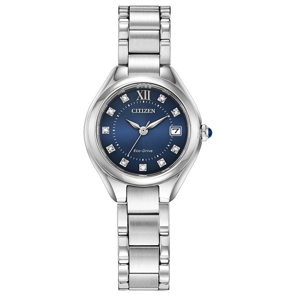 商品Citizen|Citizen Ladies Eco-Drive Silhouette Blue Crystal Dial Bracelet Watch,价格¥1866,第1张图片